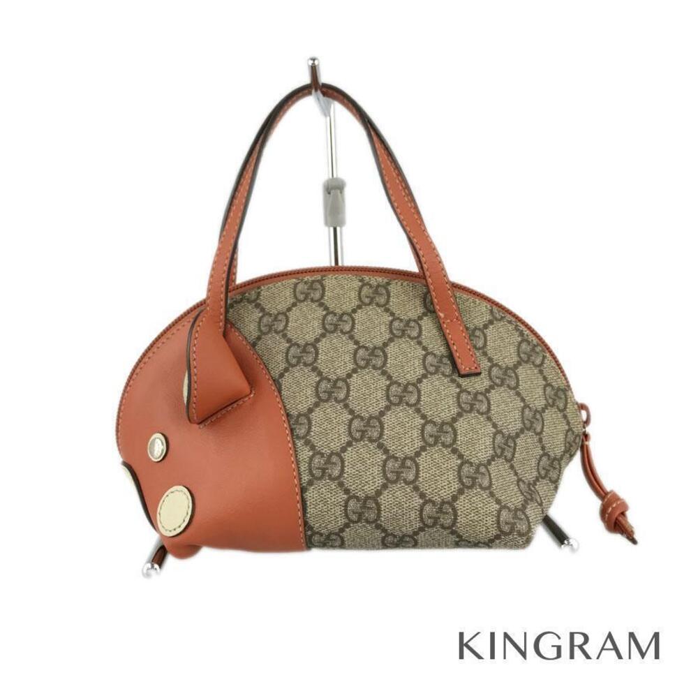 Gucci GG Supreme Pig ZOO Beige Orange Leather Handbag